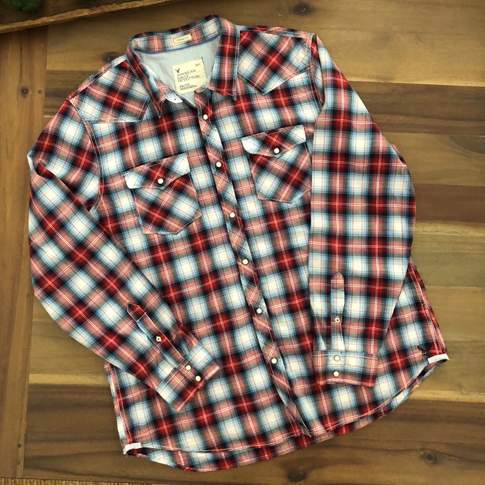 American Eagle Fall Plaid Snap Front Button Down - image 2